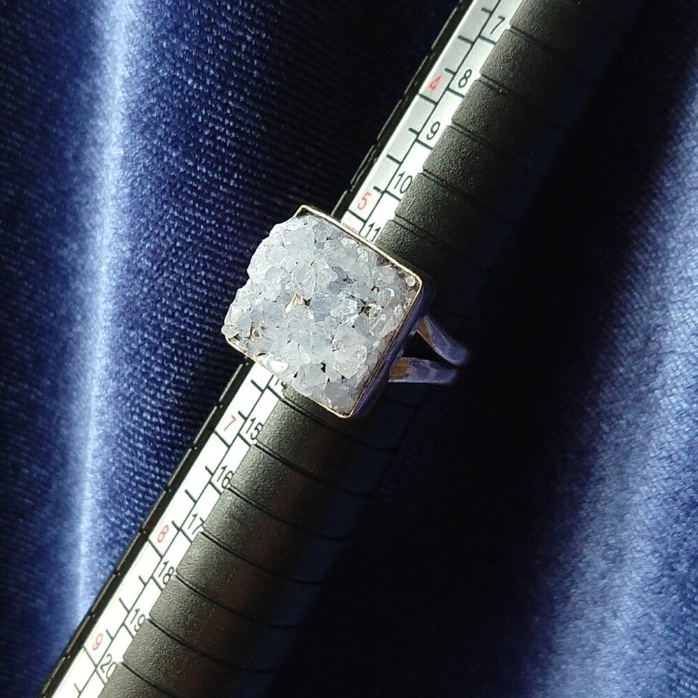 Natural Crystal Square Silver Ring size 5.75 reflective sparkly gemstone